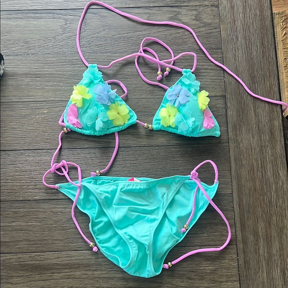 Floral Bikini Set with Pink Straps
